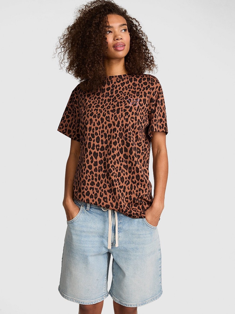 PINK Victoria's Secret Brown Leopard Short Sleeve Tee- Size Large New